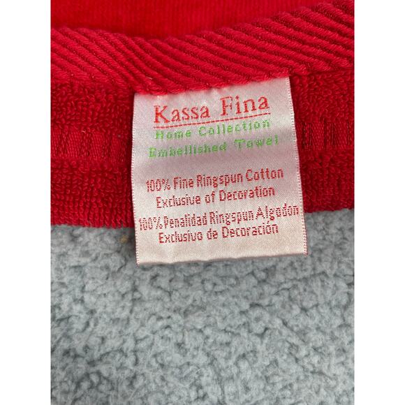 Kassa Fina Home Collection Red Hand Towels Set Of 2 Christmas Tree Design - Picture 3 of 3